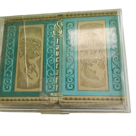 Vintage Flamenco Bullfighter Golden Turquoise MCM Playing Cards Original Case - Picture 1 of 5